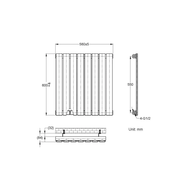 Faro White Single Flat Panel Horizontal Radiator 600x560mm