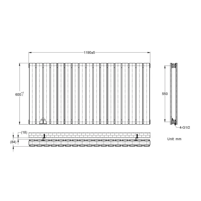 Faro White Double Flat Panel Horizontal Radiator 600x1190mm
