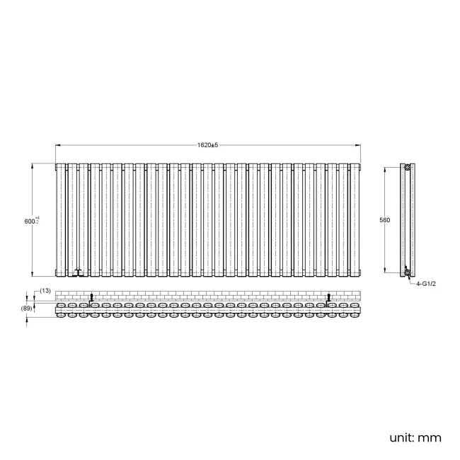 Marbella White Double Oval Panel Radiator 600x1620mm