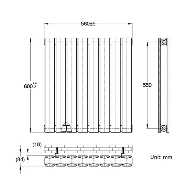 Faro Matt Black Double Flat Panel Horizontal Radiator 600x560mm