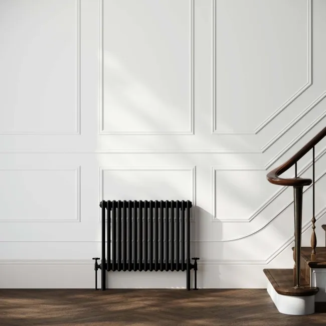 Athens Matt Black Triple Column Horizontal Traditional Radiator 600x785mm