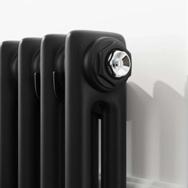 Athens Matt Black Double Column Horizontal Traditional Radiator 600x1415mm