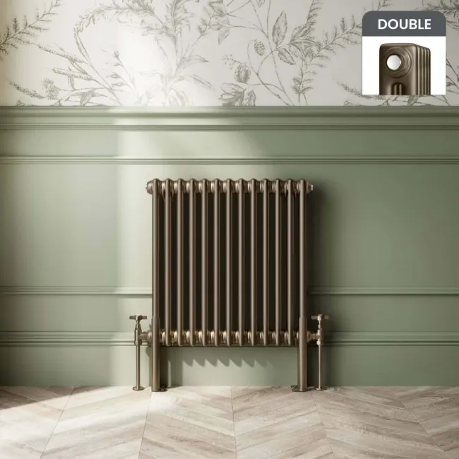 Athens Antique Gold Double Column Horizontal Traditional Radiator 600x605mm