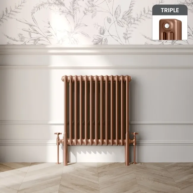 Athens Antique Copper Triple Column Horizontal Traditional Radiator 600x605mm