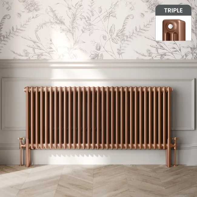 Athens Antique Copper Triple Column Horizontal Traditional Radiator 600x1415mm