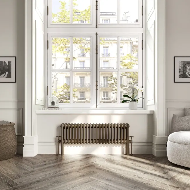 Athens Antique Gold Triple Column Horizontal Traditional Radiator 300x1010mm