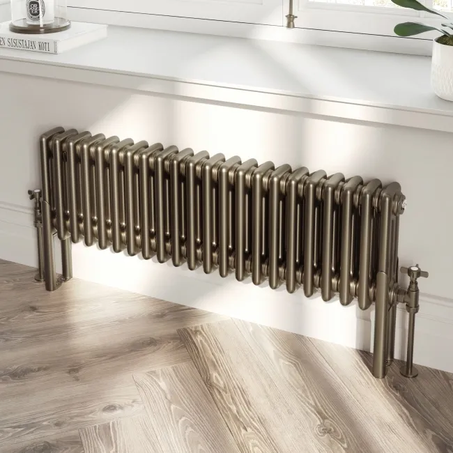 Athens Antique Gold Triple Column Horizontal Traditional Radiator 300x1010mm