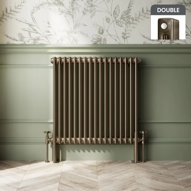 Athens Antique Gold Double Column Horizontal Traditional Radiator 750x785mm