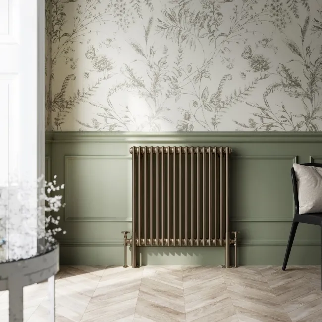 Athens Antique Gold Double Column Horizontal Traditional Radiator 750x785mm
