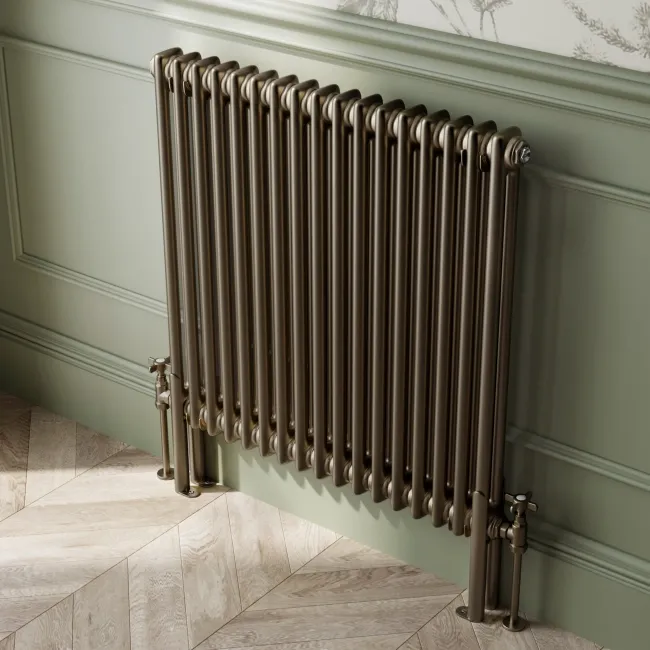 Athens Antique Gold Double Column Horizontal Traditional Radiator 750x785mm