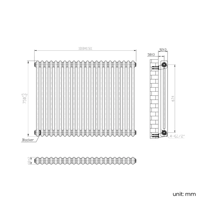 Athens Antique Gold Double Column Horizontal Traditional Radiator 750x1010mm