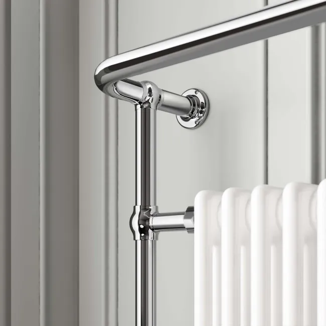Gibraltar Wall Hung Small White Traditional Heated Towel Radiator (With Overhanging Rail)