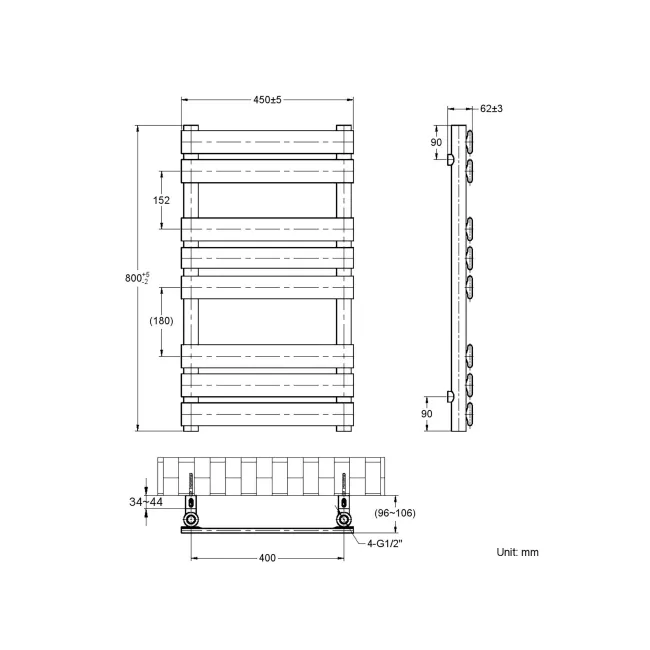 Santorini Brushed Brass Flat Panel Heated Towel Rail 800x450mm