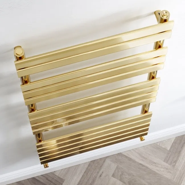 Santorini Brushed Brass Flat Panel Heated Towel Rail 1400x600mm
