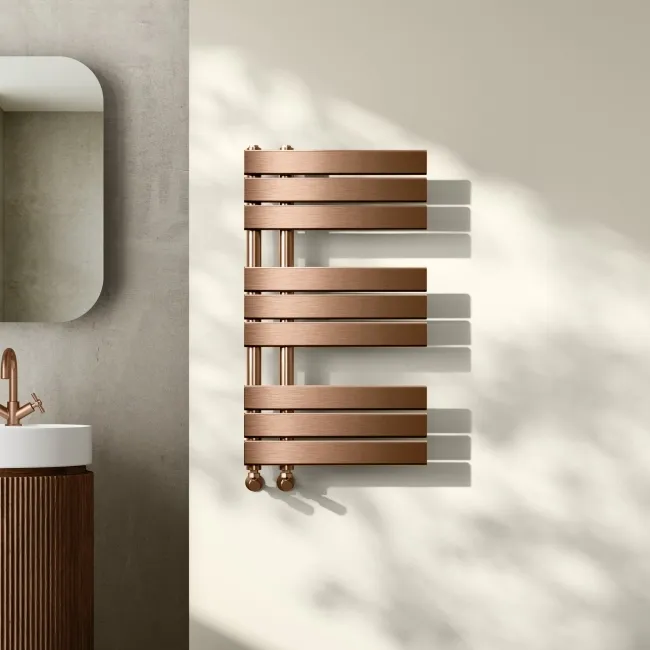 Seville Brushed Copper Designer Flat Panel Heated Towel Rail 800x450mm