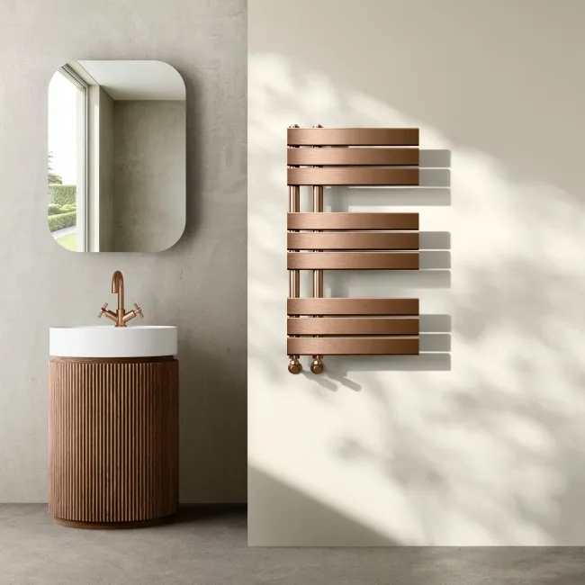 Seville Brushed Copper Designer Flat Panel Heated Towel Rail 800x450mm