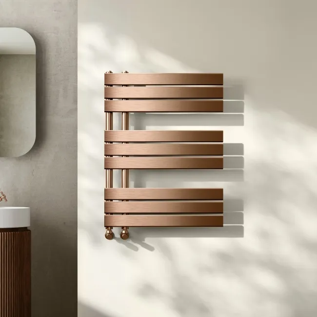 Seville Brushed Copper Designer Flat Panel Heated Towel Rail 800x600mm