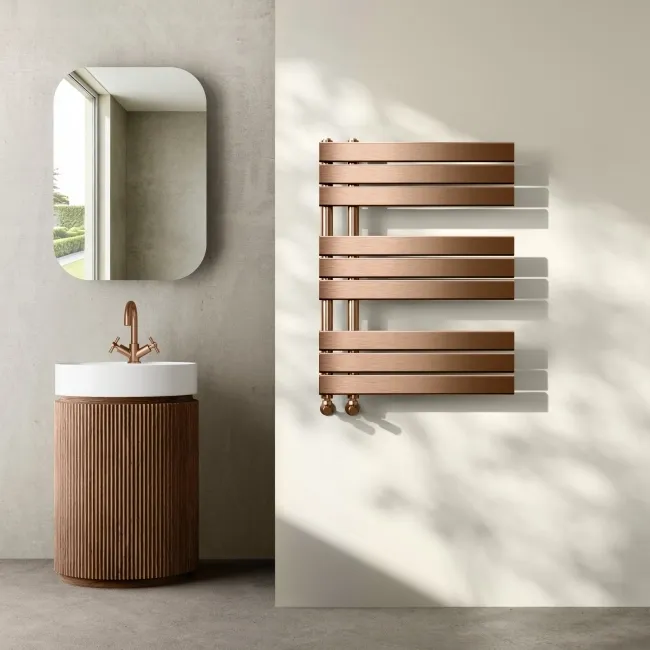 Seville Brushed Copper Designer Flat Panel Heated Towel Rail 800x600mm
