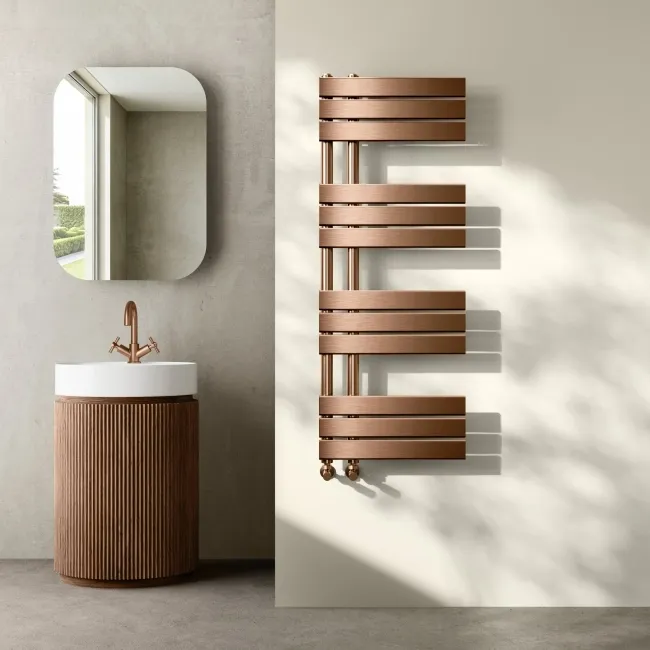 Seville Brushed Copper Designer Flat Panel Heated Towel Rail 1200x450mm