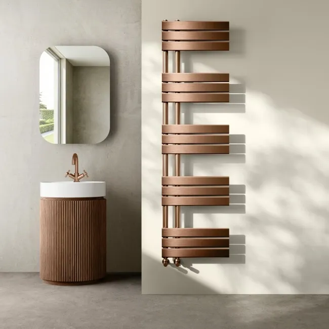 Seville Brushed Copper Designer Flat Panel Heated Towel Rail 1600x450mm