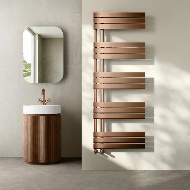 Seville Brushed Copper Designer Flat Panel Heated Towel Rail 1600x600mm