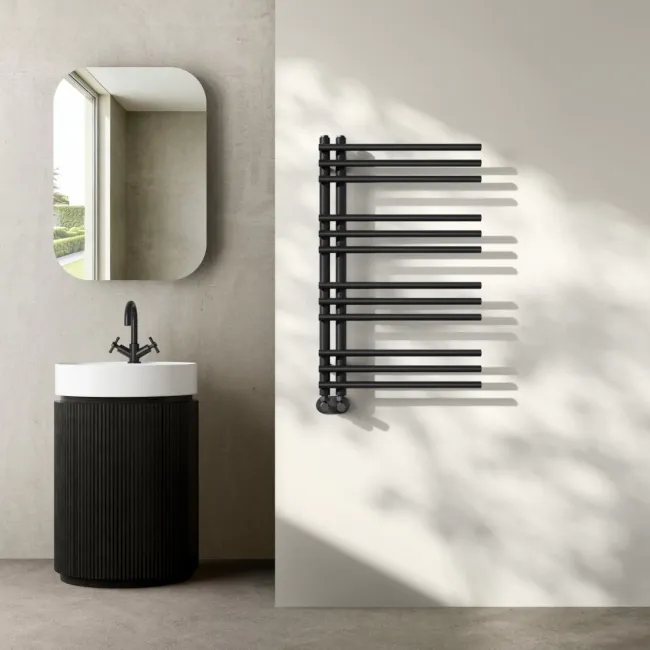 Cannes Matt Black Designer Heated Towel Rail 800x500mm