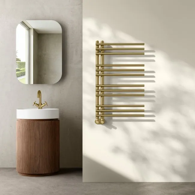 Cannes Brushed Brass Designer Heated Towel Rail 800x500mm