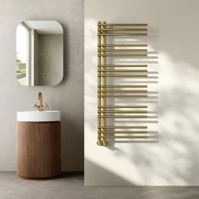 Cannes Brushed Brass Designer Heated Towel Rail 1200x500mm