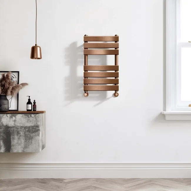 Santorini Brushed Copper Flat Panel Heated Towel Rail 650x400mm