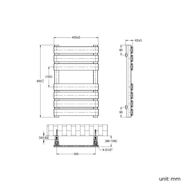 Santorini Brushed Copper Flat Panel Heated Towel Rail 650x400mm