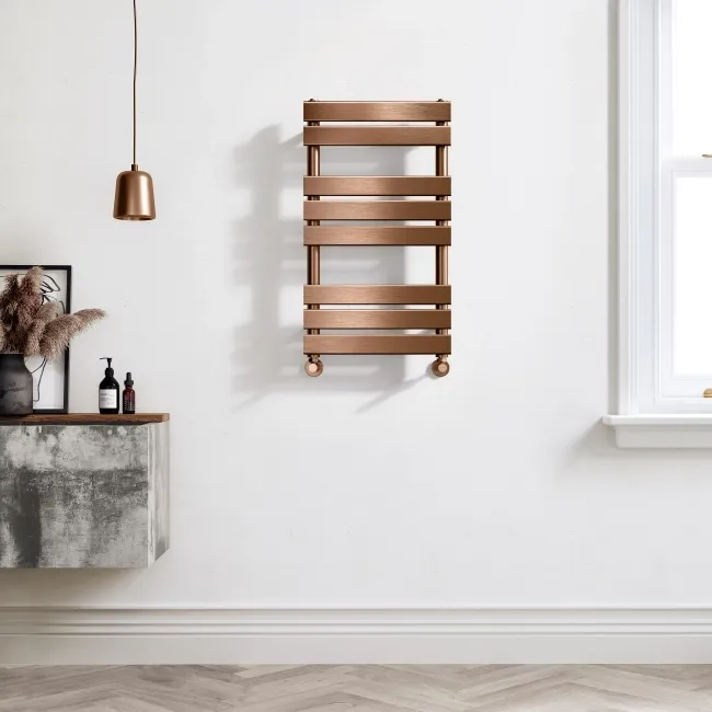 Santorini Brushed Copper Flat Panel Heated Towel Rail 800x450mm