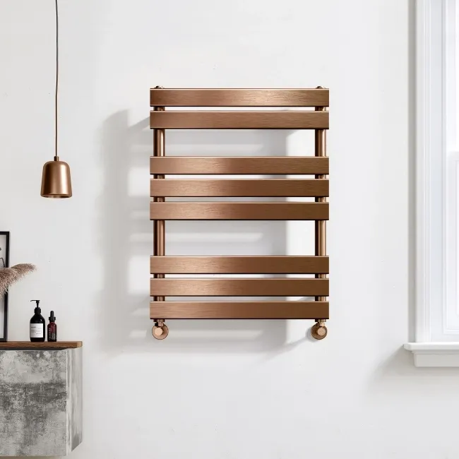 Santorini Brushed Copper Flat Panel Heated Towel Rail 800x600mm