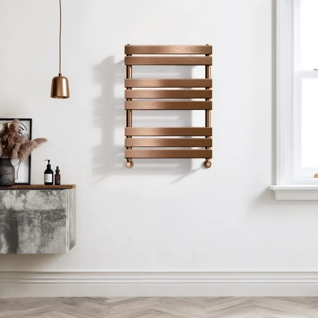 Santorini Brushed Copper Flat Panel Heated Towel Rail 800x600mm