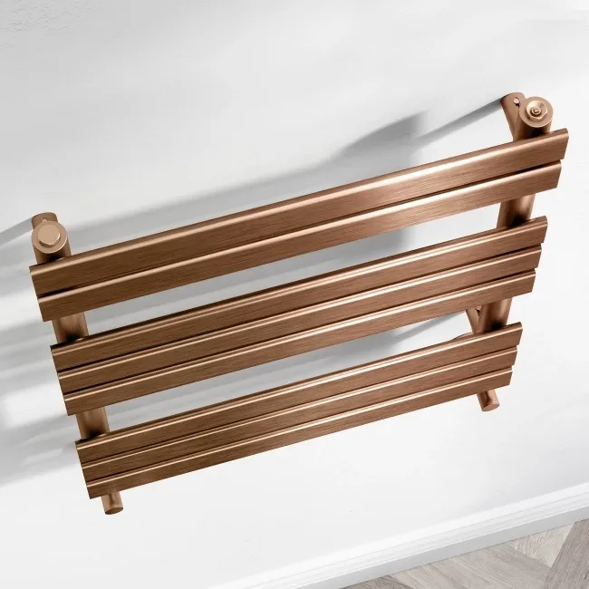 Santorini Brushed Copper Flat Panel Heated Towel Rail 800x600mm