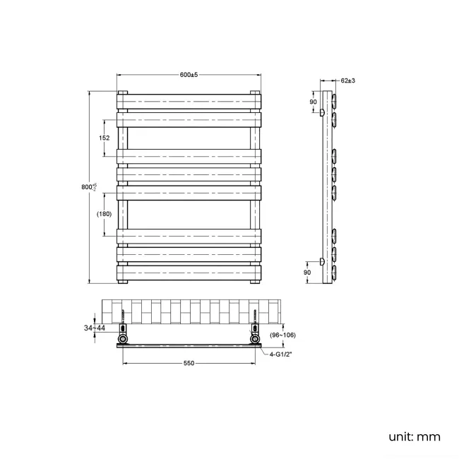 Santorini Brushed Copper Flat Panel Heated Towel Rail 800x600mm