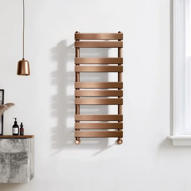 Santorini Brushed Copper Flat Panel Heated Towel Rail 1000x450mm
