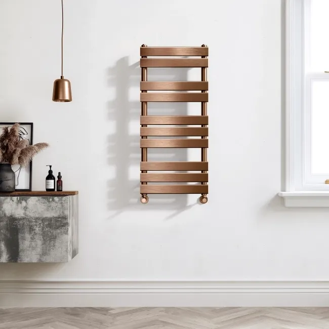 Santorini Brushed Copper Flat Panel Heated Towel Rail 1000x450mm