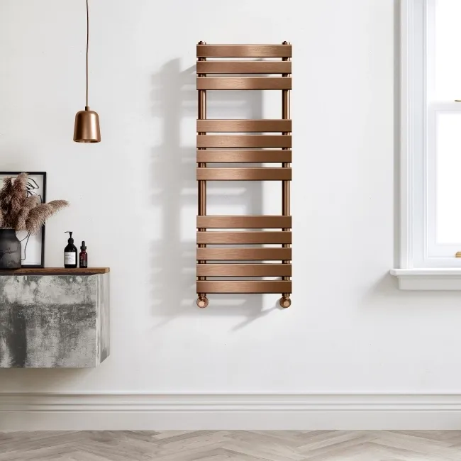 Santorini Brushed Copper Flat Panel Heated Towel Rail 1200x450mm