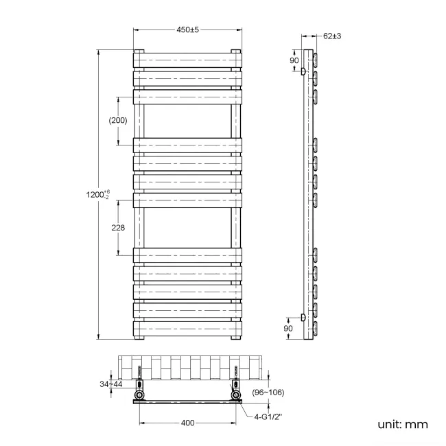 Santorini Brushed Copper Flat Panel Heated Towel Rail 1200x450mm