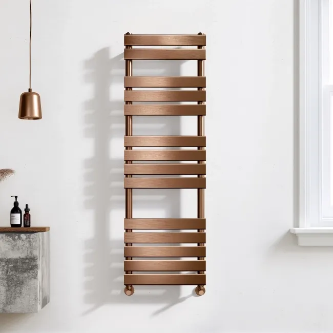 Santorini Brushed Copper Flat Panel Heated Towel Rail 1400x450mm