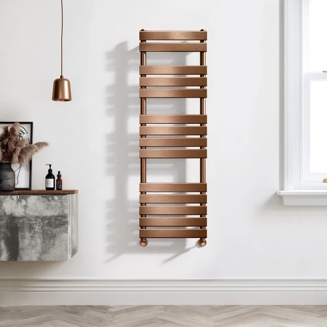 Santorini Brushed Copper Flat Panel Heated Towel Rail 1400x450mm