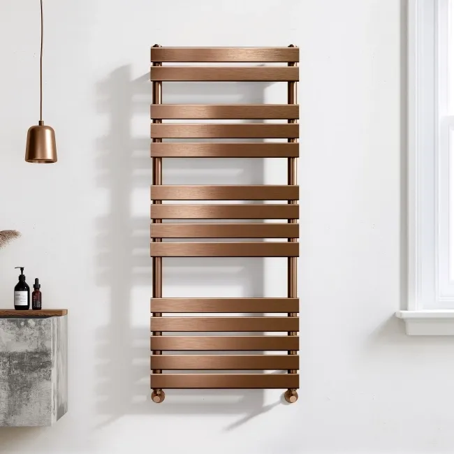 Santorini Brushed Copper Flat Panel Heated Towel Rail 1400x600mm