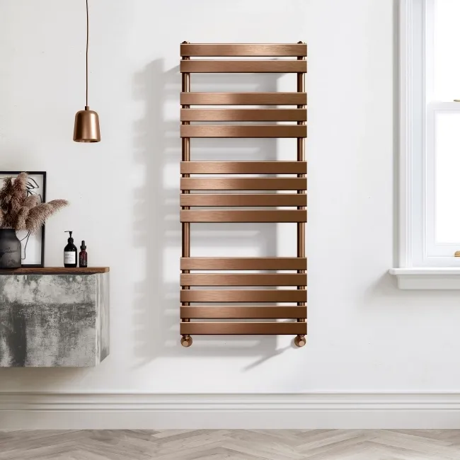 Santorini Brushed Copper Flat Panel Heated Towel Rail 1400x600mm