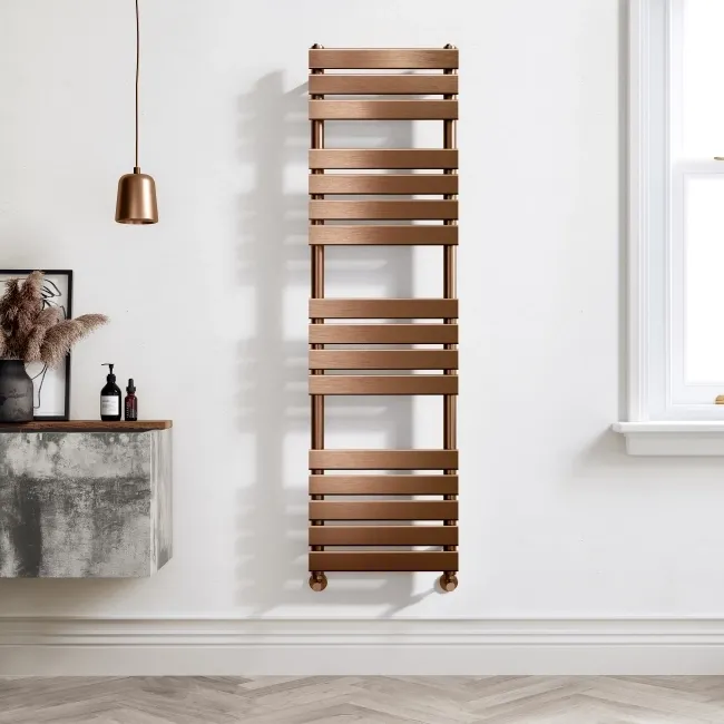 Santorini Brushed Copper Flat Panel Heated Towel Rail 1600x450mm