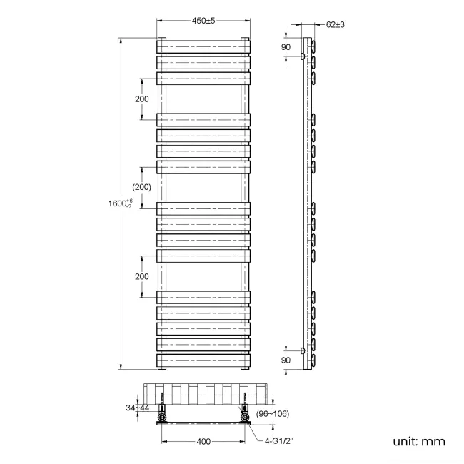 Santorini Brushed Copper Flat Panel Heated Towel Rail 1600x450mm