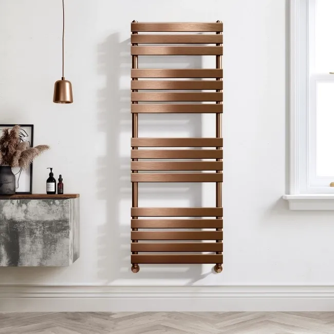 Santorini Brushed Copper Flat Panel Heated Towel Rail 1600x600mm
