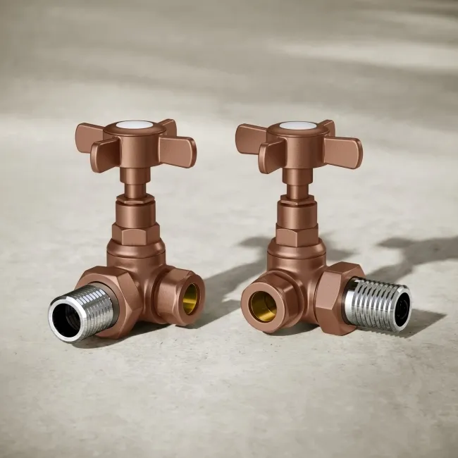 Antique Copper Corner Traditional Manual Radiator Valves (Pair) Standard 15mm