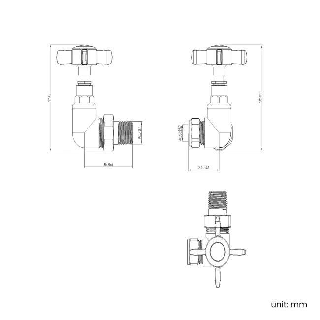 Antique Copper Corner Traditional Manual Radiator Valves (Pair) Standard 15mm