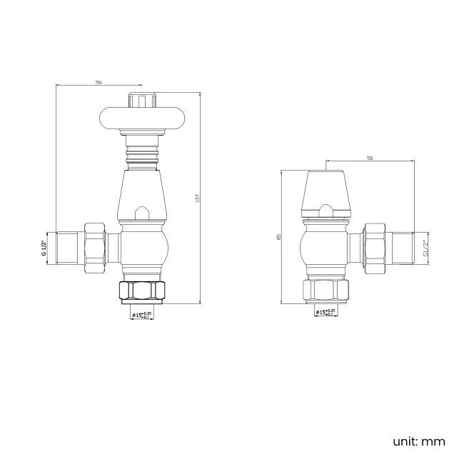 Antique Copper Angled Traditional Manual Thermostatic Radiator Valves (Pair) Standard 15mm