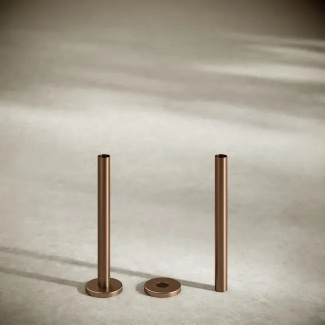 Brushed Copper Pipe Connectors For Heated Towel Rails & Radiators (Pair) 150mm